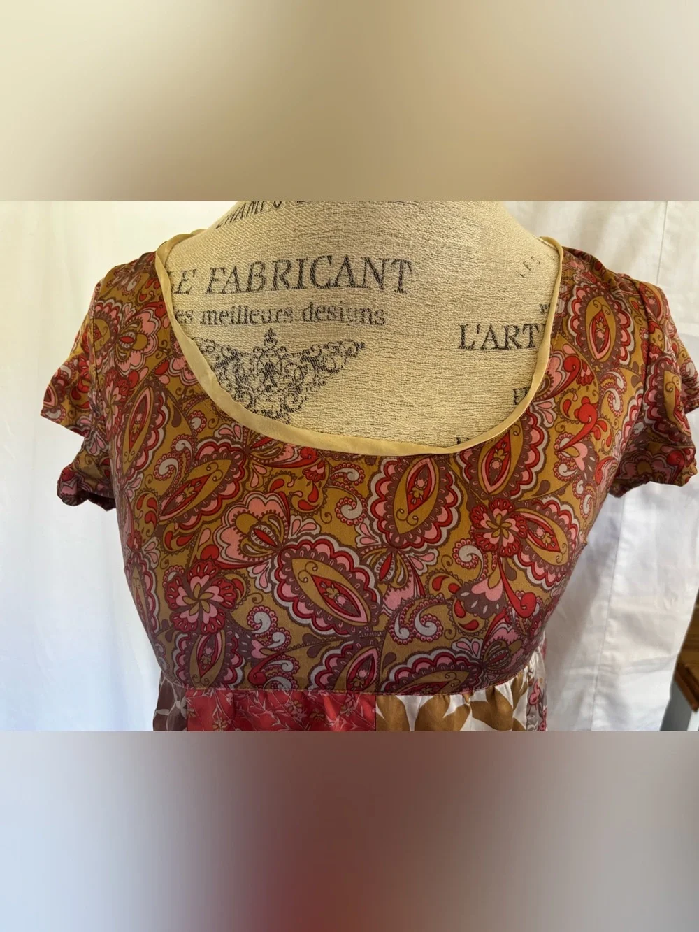 Garnet Hill Women’s Vintage Silk Babydoll Dress in Pink/Beige Mixed Media sz XS